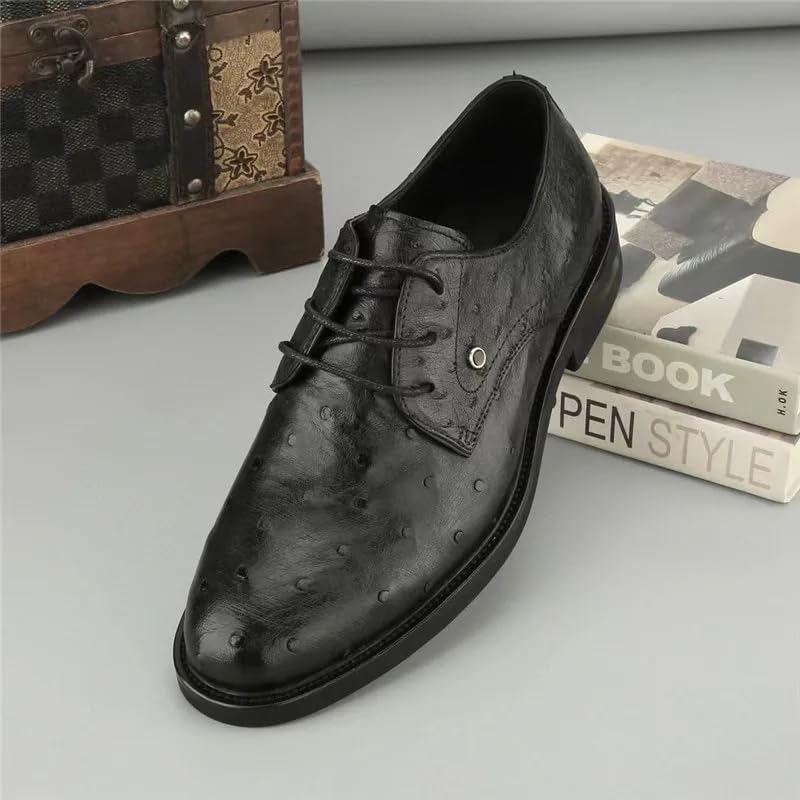 Authentic Real True Ostrich Skin Classic Solid Black Businessmen Dress Oxfords Genuine Exotic Leather Male Lace-up Soft Shoes4