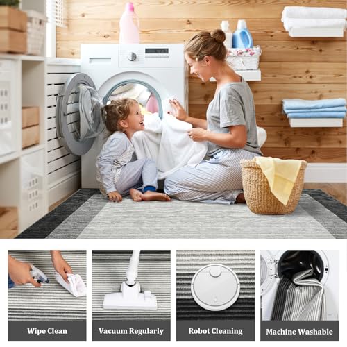 GarveeHome Area Rugs 9x12 for Living Room, Modern Bordered Machine Washable Rug Large Soft Carpet Bedroom Non Slip Stain Resistant Neutral Solid Carpet Border 9x12 Area Rug for Farmhouse Grey