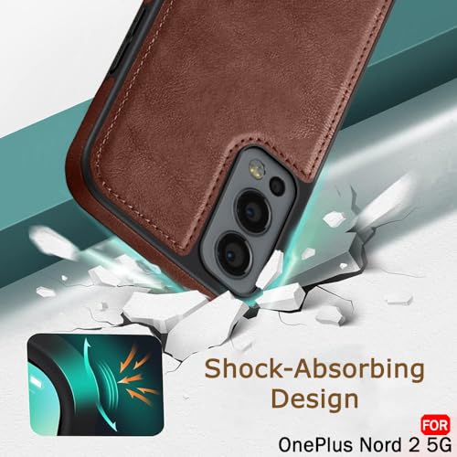 Image of TheGiftKart Genuine Leather Finish Back Cover Case for OnePlus Nord 2 5G / Nord 2 Pac-Man Edition | Shockproof Design | Camera & Screen Protection | Stunning Minimalist Design Back Cover (Brown)