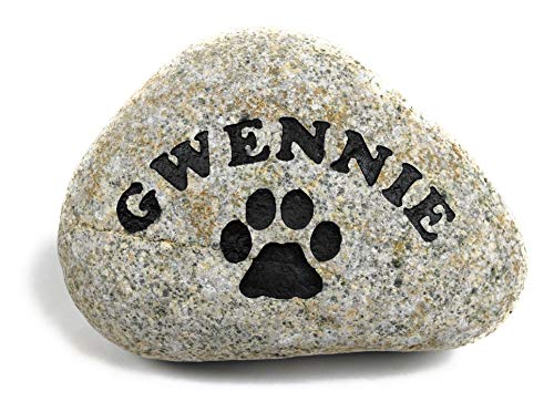 Graphicrocks Personalized River Stone Pet Memorial Stones Headstone Grave Marker For Dog Or Cat 8 Inches To 10 Inches Natural Rock Customized With Name And Paw Print #TOP4