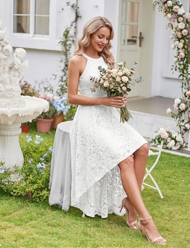 Image of Dressystar Women Halter Lace Wedding Guest Dress Hi-Lo Cocktail Party Bridesmaid Formal Dresses