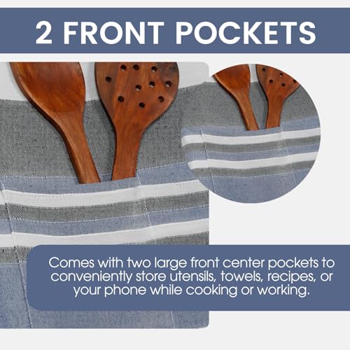 Image of Unisex Cooking Aprons | Waterproof Apron | Striped Design with 2 Front Pockets & Adjustable Neck Strap | Durable, Oil & Stain Resistant | Chef Apron for Cooking