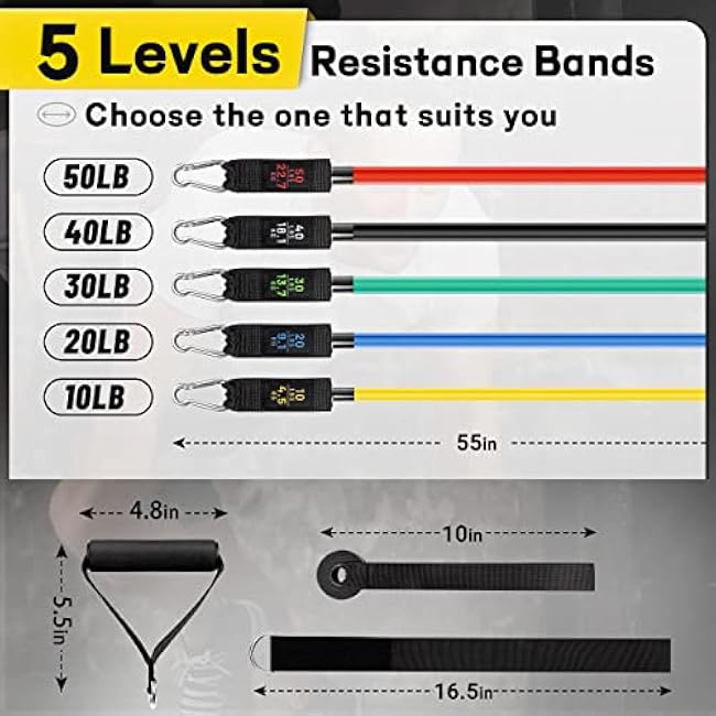 Resistance Bands, Resistance Band Set, Workout Bands, Exercise Bands for Men and Women, Exercise Bands with Door Anchor, Handles, Legs Ankle Straps for Muscle Training, Physical Therapy, Shape Body