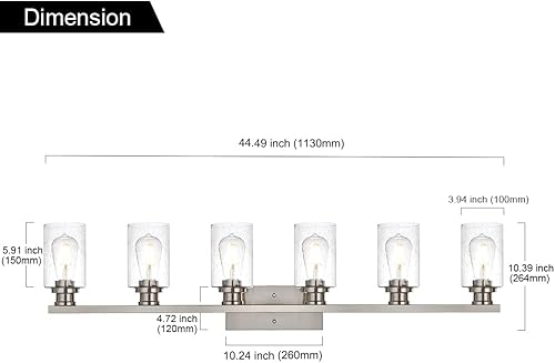 Miniatura 4 de VINLUZ Lámparas de tocador de baño sobre espejo, 6 lámparas de pared de baño con base de metal y pantalla de vidrio sembrado para porche, taller,