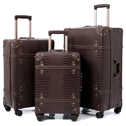 NZBZ Vintage Luggage Sets for Women, PU Leather Retro Suitcase, ...