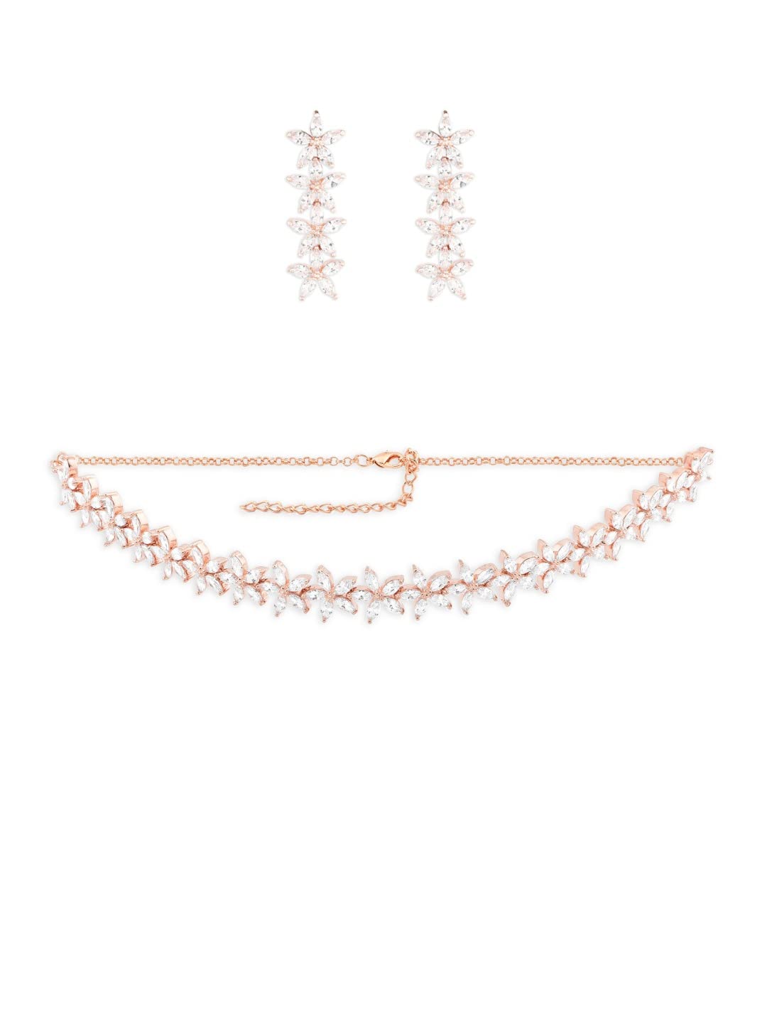 Ami Rose Gold Dazzling Cubic Zirconia Contemporary Bling Necklace & Earring Set For Women-ZPFK19980
