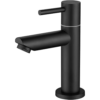 CECIPA Cold Water Tap Black with Replacement Bubbler Washbasin Tap with Spout Height 93.4 mm for Guest Toilet Cold Water Tap Guest Toilet for Bathroom Cold water only replaceable aerator DVGW certified high-performance valve stainless steel bathroom