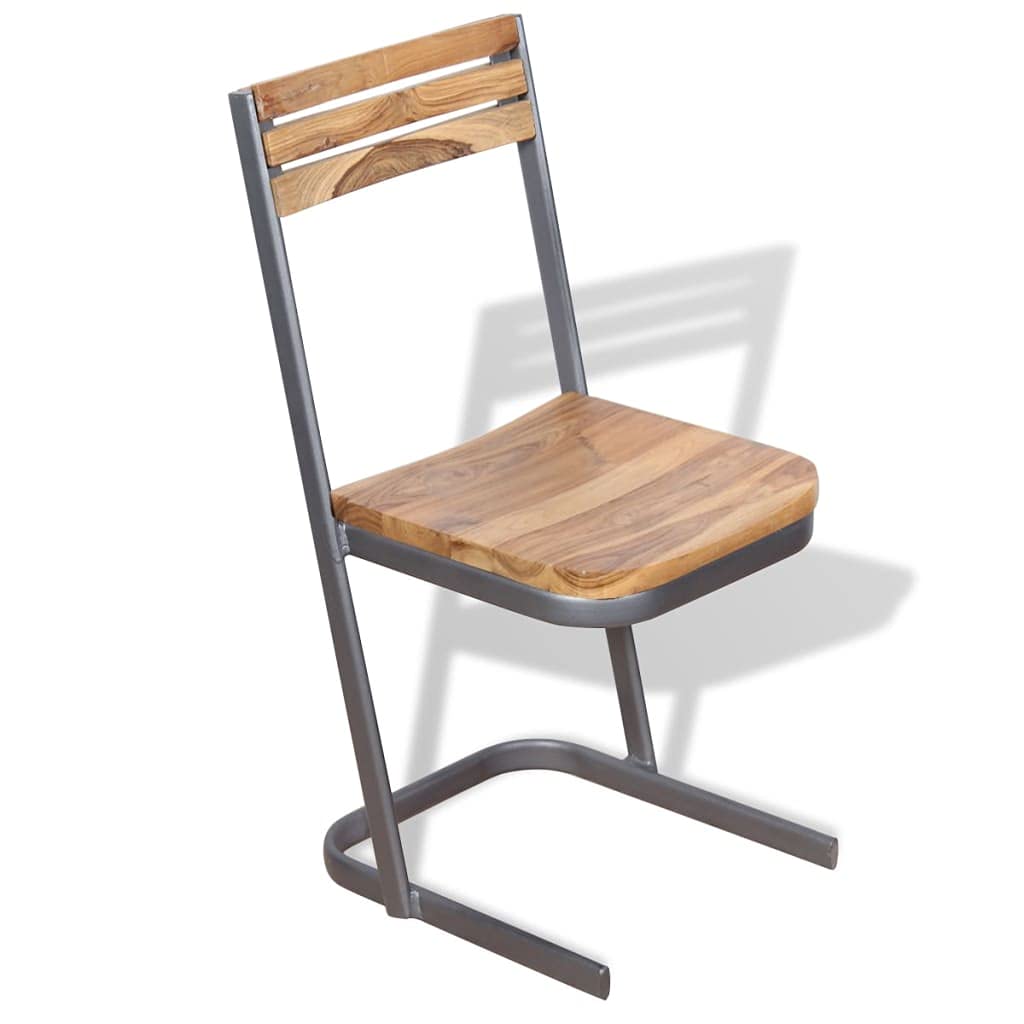 Sillas De Comedor 2 Piezas De Madera Maciza De Teca Marrón | Patas de hierro, asiento 34 x 35 cm, altura 40 cm, pulido y pintado, para cocina o salón