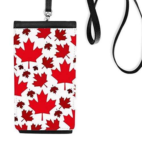 Sac à main téléphone noir feuille d'érable pour smartphone en cuir avec bandoulière