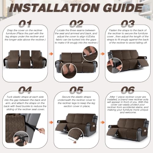 Image of TAOCOCO 100% Waterproof Recliner Sofa Covers Reversible, Brown