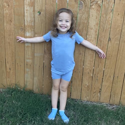 Aablexema Baby Short Summer Pajamas - Toddler Cool Jammies Pjs Rayon from Bamboo,2pcs Kids Sleepwear Set for Boys Girls(Blue,5y) - Thumbnail 3