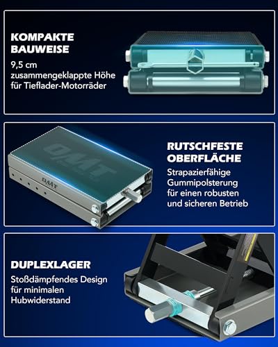 Orion Motor Tech Motorradheber Motorradhebebühne höhenverstellbarer 95-370mm Hebescheren-Mittelständer mit Kapazität von 500kg/1100 lbs Fahrradreparatur-Scherenheber für die Motorradwartung, Grau