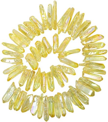 Amogeeli Titanium Coated Rock Crystal Points Quartz Top Drilled Stone Loose Beads for Jewelry Making