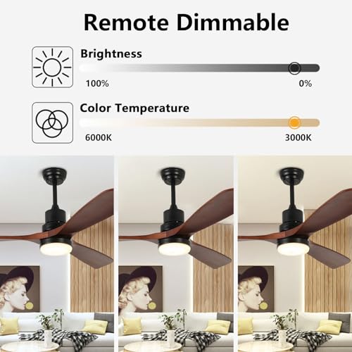 Ventilateur de plafond 6 vitesses éclairage LED variable moteur CC 35W