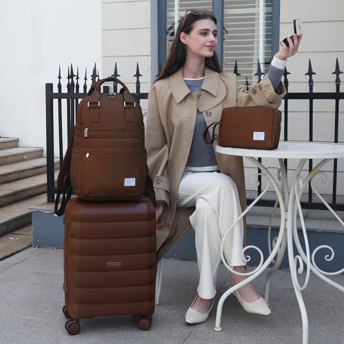 Image of Carry On Luggage 22x14x9 Airline Approved, 22 Inch PP Hardshell Luggage Carry-on Suitcase with Spinner Wheels, Carry On Suitcase Set for Women(Mocha