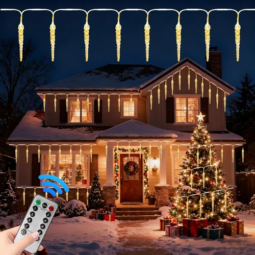 HEYIDAMAI LED Eiszapfen Lichterkette Außen 10M, 100 LED Eiszapfen...
