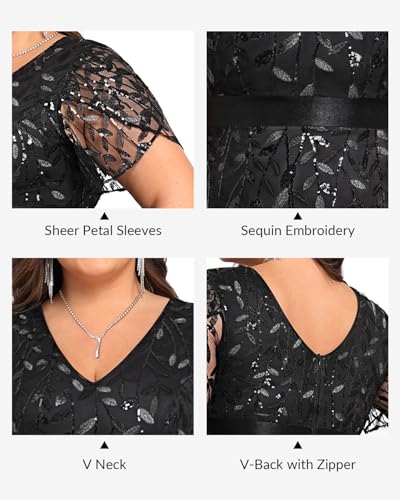 Image of Pinup Fashion Plus Size Formal Dresses - Evening Gowns Wedding Sequin Embroidery V-Neck Prom Long Dress