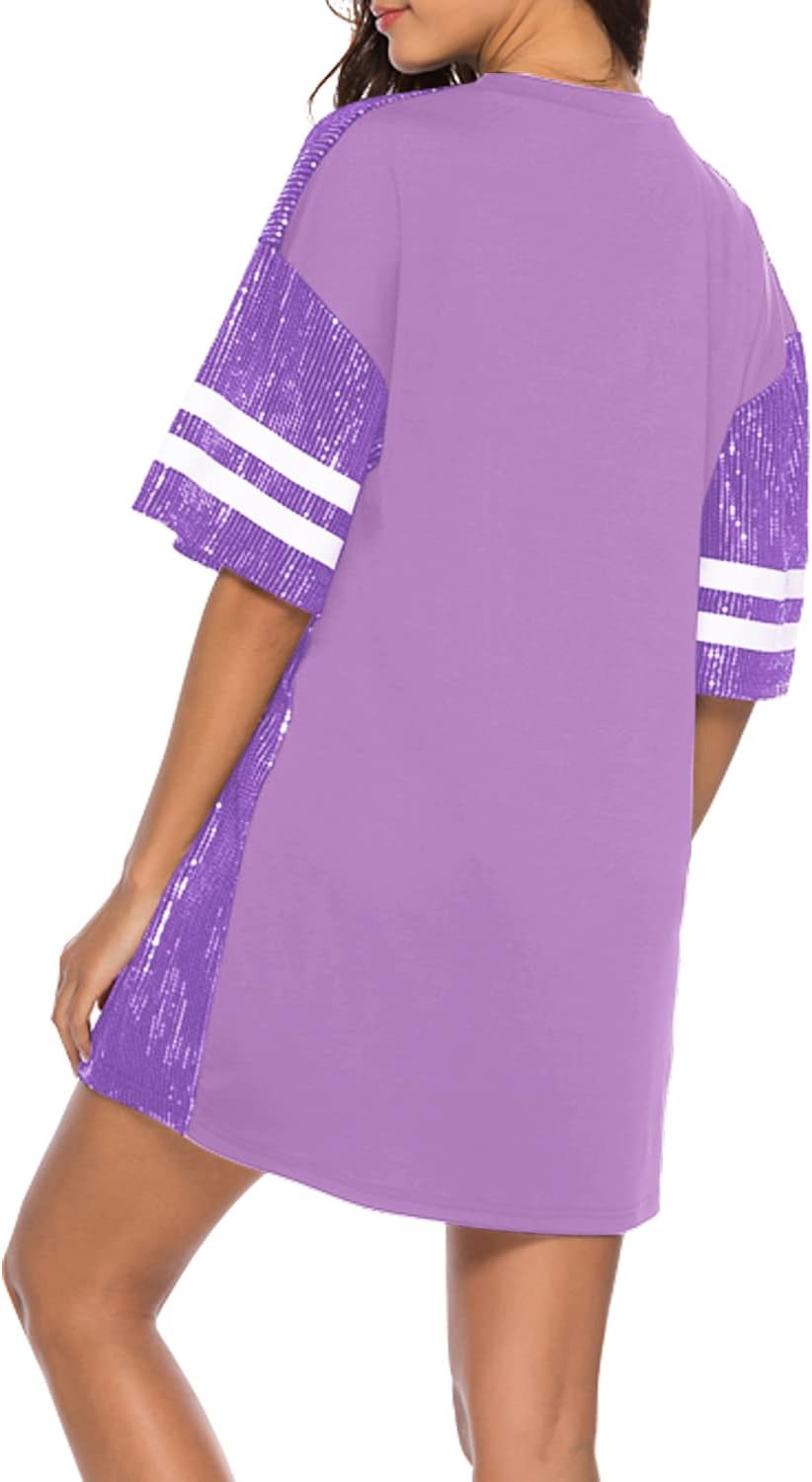 Jigfar Women's Sexy Cute Sparkly Sequin Short Sleeve Casual T-Shirt Dress image 2