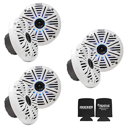 Image of KICKER 6.5 inch LED Marine Speakers (3 Pair) White Salt Water Grills OEM Replacement Speakers