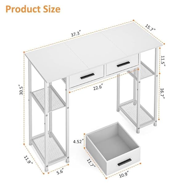 DAOUTIME White Computer Desk with Drawers, 37.3 Inch Home Office Work Desk with Storage Shelf, Kids Teens Study Table for Small Space, Small Writing PC Table for Bedroom Makeup Vanity Desk by DAOUTIME - Used condition - Image 3
