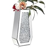 Bokon Crushed Diamond Mirrored Vase Flower Vases Decorative Bling Crystal Mirror Vase Large Table Silver Vases for Decor Tall Glass Vase for Home Centerpieces 14 Inch Can't Hold Water