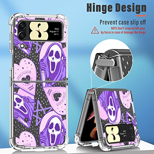 Petonist Retro Case For Samsung Galaxy Z Flip 4 6.7” Scream Skeleton Skull Ghost Horror Movie Design Pattern Phone Cover For Boys Girls Teens Men Cool Funny Unique Soft Tpu Cases For Z Flip 4 Purple #TOP2