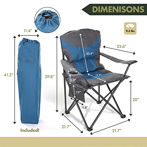 Arrowhead Outdoor Portable Folding Camping Quad Chair W/Added Ultra-Comfortable Padding, Cup-Holder, Heavy-Duty Carrying Bag, Padded Armrests, Supports Up To 330Lbs, Usa-Based Support (Blue & Gray) #TOP3
