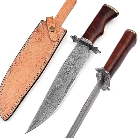 UK UNIQUE SHARP KNIVES BK-3007 Handmade Damascus Steel 15.50 Inches Damascus Steel Hunting Knife - Rose Wood Handle With Damascus Beautiful Gurd/pommel Cover