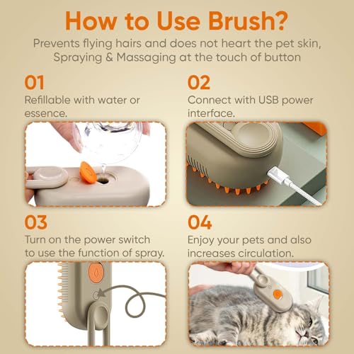 Image of Cat Steam Brush - Spray Design, 3 in 1 Cat Steamy Brush with Steamer, Pet Spray Hair Comb, Steam Brush for Dogs - Suitable for All Pets -Pet Spray Hair Comb (coffee)