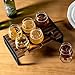 MyGift Urban Industrial Beer Whiskey Flight Board Tasting Set Includes Solid Burnt Wood and Black Metal Server Tray and 6 Small Snifter Sipping Glasses, Margarita, and Wine Tasting Flight Sampler