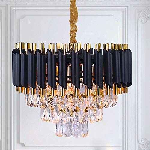 Générique Suspension en cristal 3 niveaux lustre en cristal luminaire rond moderne noir lustre encastré éclairage de plafond pour salon salle à manger chambre restaurant, 5x prise E14