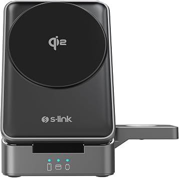 سماعة هاتف S-link SW-CWF116 سوداء ساعة ذكية 15 وات شاحن لاسلكي 3 في 1 متوافق مع Magsafe