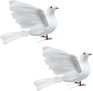 2PCS Large White Flying Doves 9.5-Inch Artificial Simulation Foam Bird Feathered Dove for Christmas Tree Wedding Decoration Party Accessories