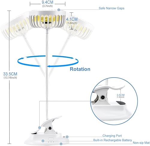 Miniatura 7 de Ventilador pequeño con clip, ventilador portátil con batería USB, ventilador recargable para cochecito de bebé, ventilador de escritorio personal