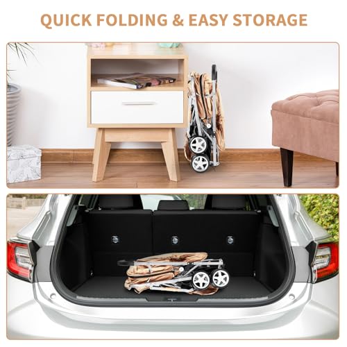 Joyfultails Hundewagen, Doppel-Haustier-Kinderwagen, faltbarer Kinderwagen für 2 Hunde und Katzen, Zweisitzer-Tragetasche, Twin Dog Walk Jogger, Reise-Haustierwagen mit Stauraum, Beige