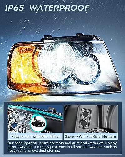 Image of Nilight Headlight Assembly Compatible with 2003 2004 2005 2006 Ford Expedition Headlamps Replacement Black Housing Clear Reflector Lens Driver and Passenger Side