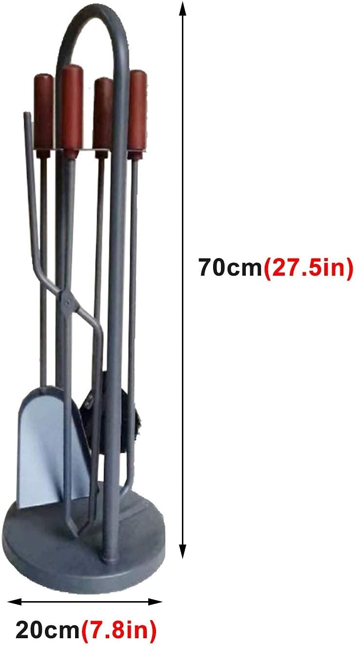 Grey Fireplace Tools Sets, Heavy Duty 5 Pieces Metal Fire Pit Fireside Tongs Shovel Brush Chimney Poker, for Stove Hearth Tool Stand