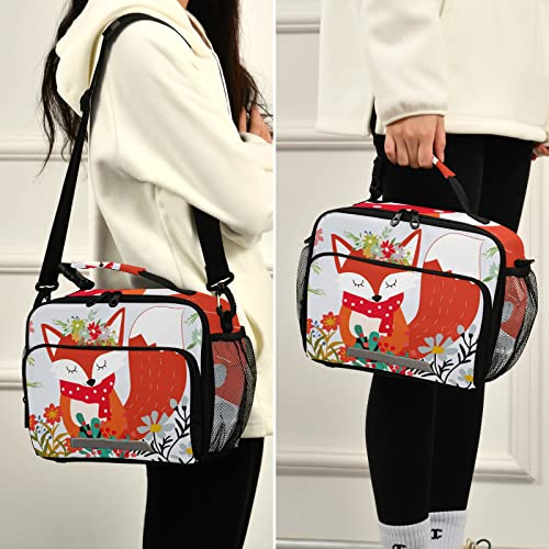 Cute Fox Lunch Box Flower Insulated Lunch Bag Girls Cooler Tote Kids Boys Shoulder Strap Reusable For School Picnic Travel Office #TOP4