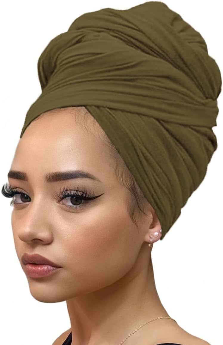 kachanaa African Turban Head Wraps Jersey Stretch Hair Scarf Long Shawls Solid Color Soft Lightweight Head Bands Tie for Black Women