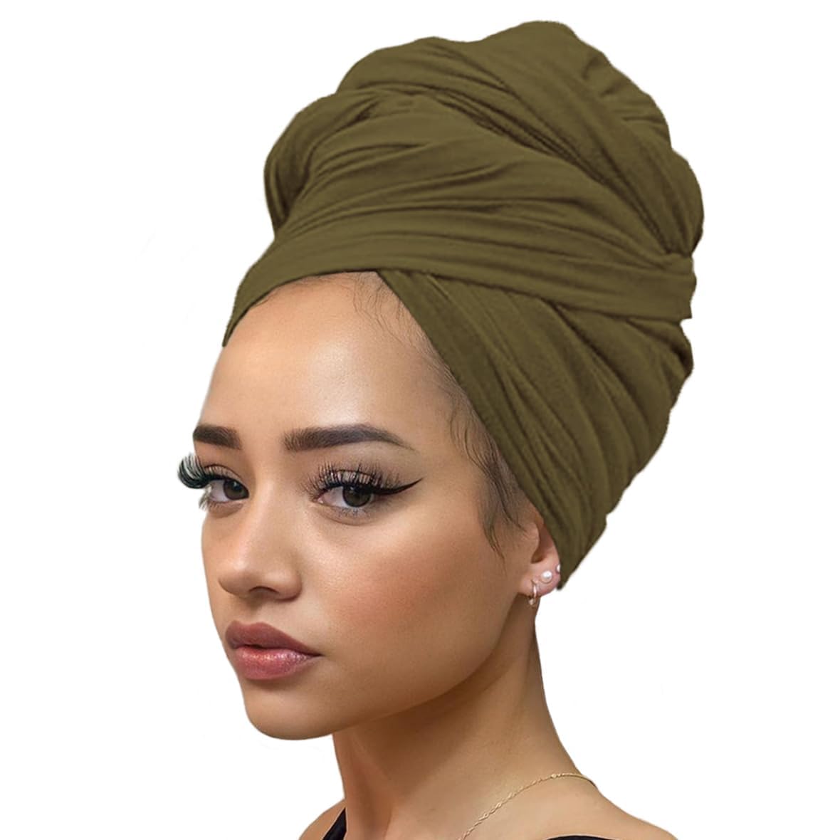 kachanaa African Turban Head Wraps Jersey Stretch Hair Scarf Long Shawls Solid Color Soft Lightweight Head Bands Tie for Black Women