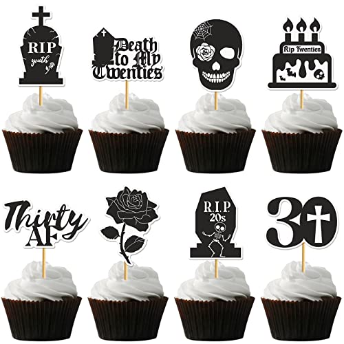 24Pcs Death To My 20S Cupcake Toppers Rip 20S Cupcake Toppers Death To My 20S Decorations Rip To My 20S Birthday Decorations Funeral For My Youth 30Th Birthday #TOP19