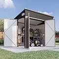 Aoxun 7.5'x5.5' Shed Outdoor Storage Shed with Triple Lockable Door Metal Storage Cabinet with Slopping Roof for Tools Bicycles Storage for Garden, Patio, Courtyard (Brown)