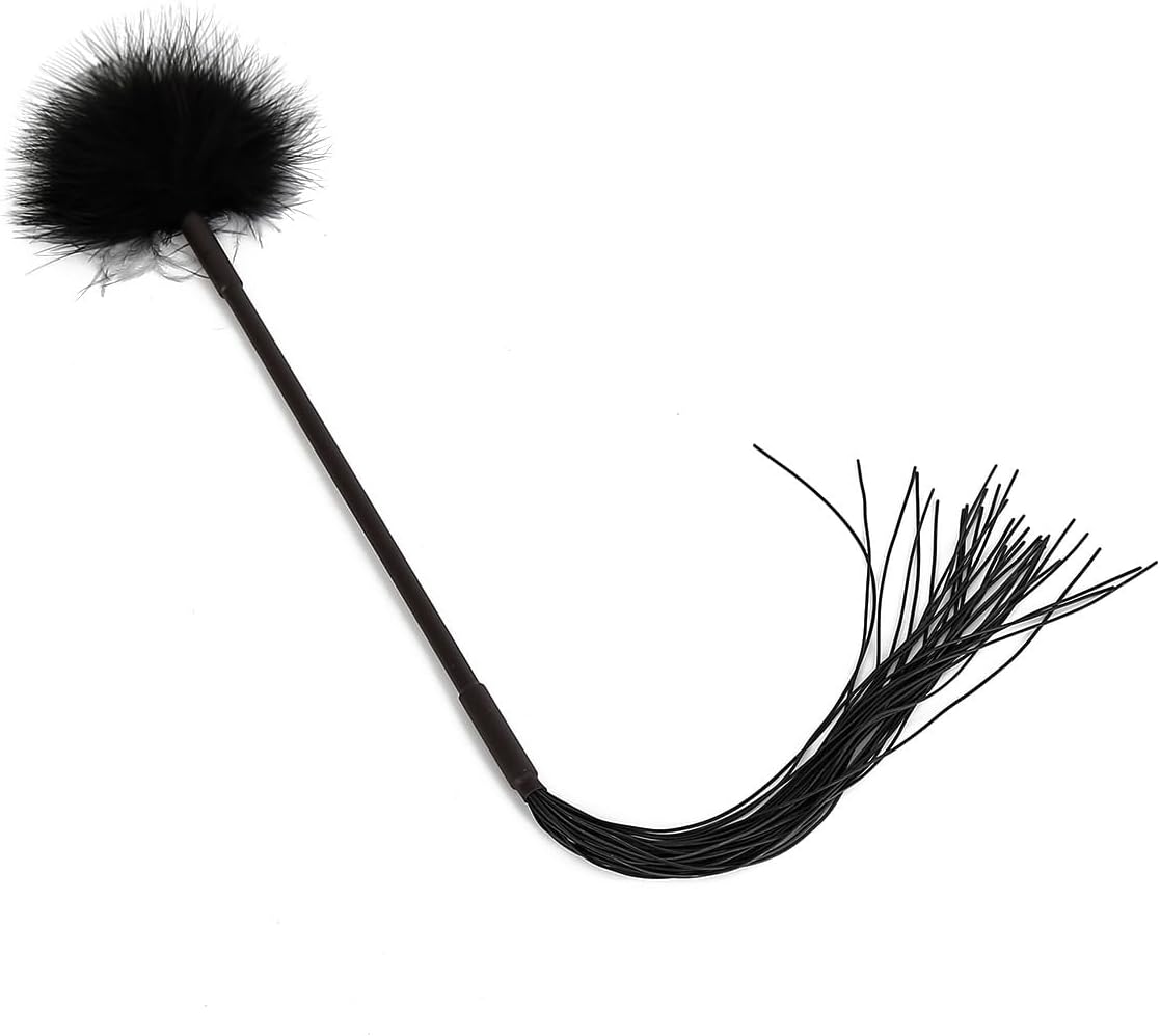 SM Feather Tickle Sex Game Spanking Flirting Tassels Whip Paddle Fetish Sex Erotic Role Play Sex Toy for Couples (Black)