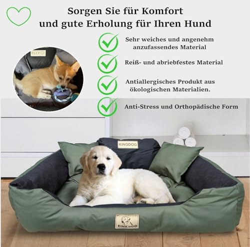 KING DOG Hundebett Grosse Hunde Waschbar Orthopädisches XXL 130 x 105 cm Hundekissen Haustierbett Hundekorb Hundecouch mit Hohem Rand Wasserdicht Material Silikon Füllung Grün