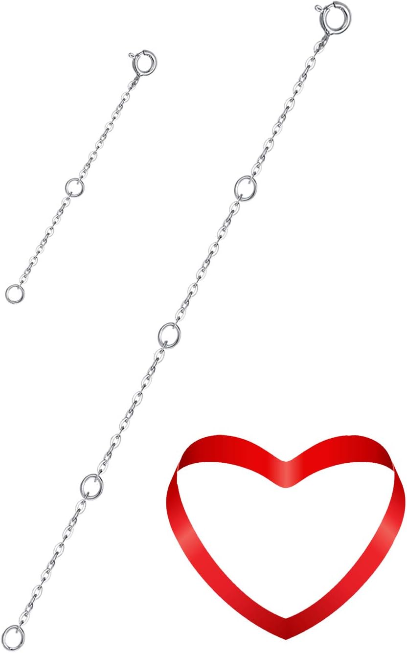 Dorella Sterling Silver Necklace Extenders Chain Set of 2 Pcs Pack 2" and 5" or 3" and 4" - Solid 925 Sterling Silver Fine Chain Dainty Durable Adjustable