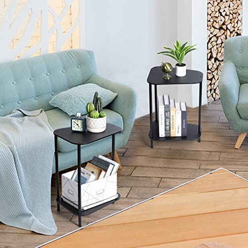 Nandae Small Side Table Set Of 2, 2 Tier Bamboo End Table Corner Table Wedge Snack Table With Rounded Corner For Small Space, Living Room, Black #TOP7