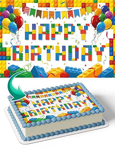 CAKECERY Build Blocks Kids Party Edible Cake Image Topper Birthday