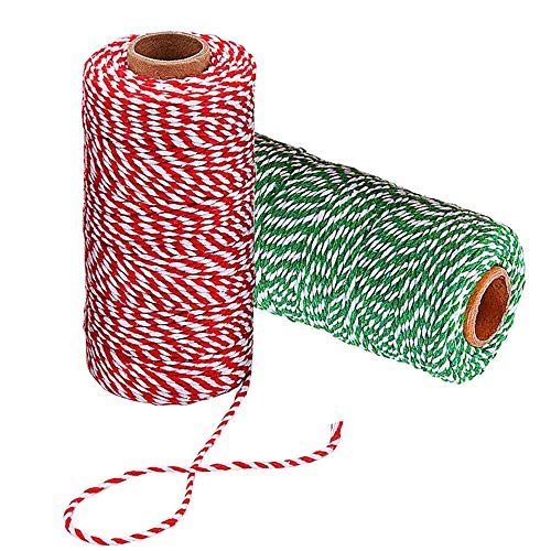 AILANDA 2 Ficelle Rouge et Blanche 2mm Ficelle Cadeau Noel Ficelle en Coton de Noël 200m Ficelle en Coton pour Pâtisserie Bricolage Artisanat Cuisine Bouchers Cover