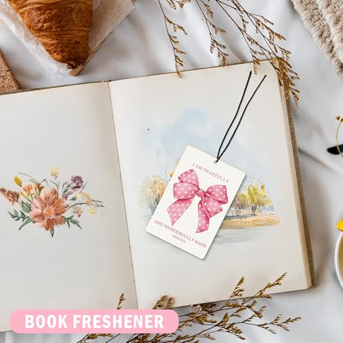 Image of Pink Christian Car Air Freshener 4Pcs, Girly Bow Air Freshener for Car Interior Closet Drawer Books, Cute Preppy Christian CarMirror Decor Hanging, Pink Girly Bow CarAccessories for Women
