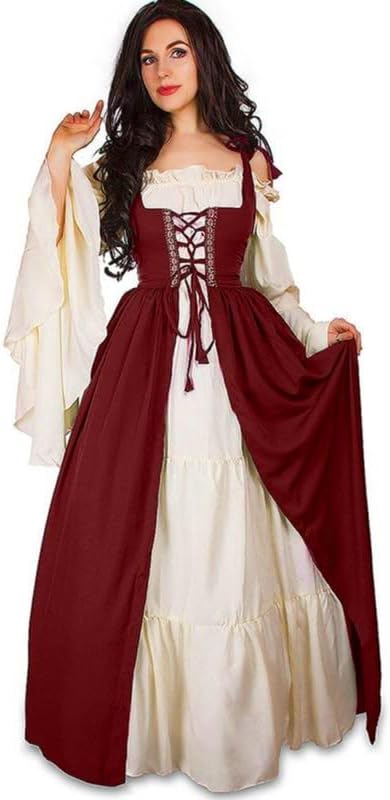Women's Medieval Renaissance Costume Cosplay Over Dress Vampire Bride Dress for Halloween Birthday Party
